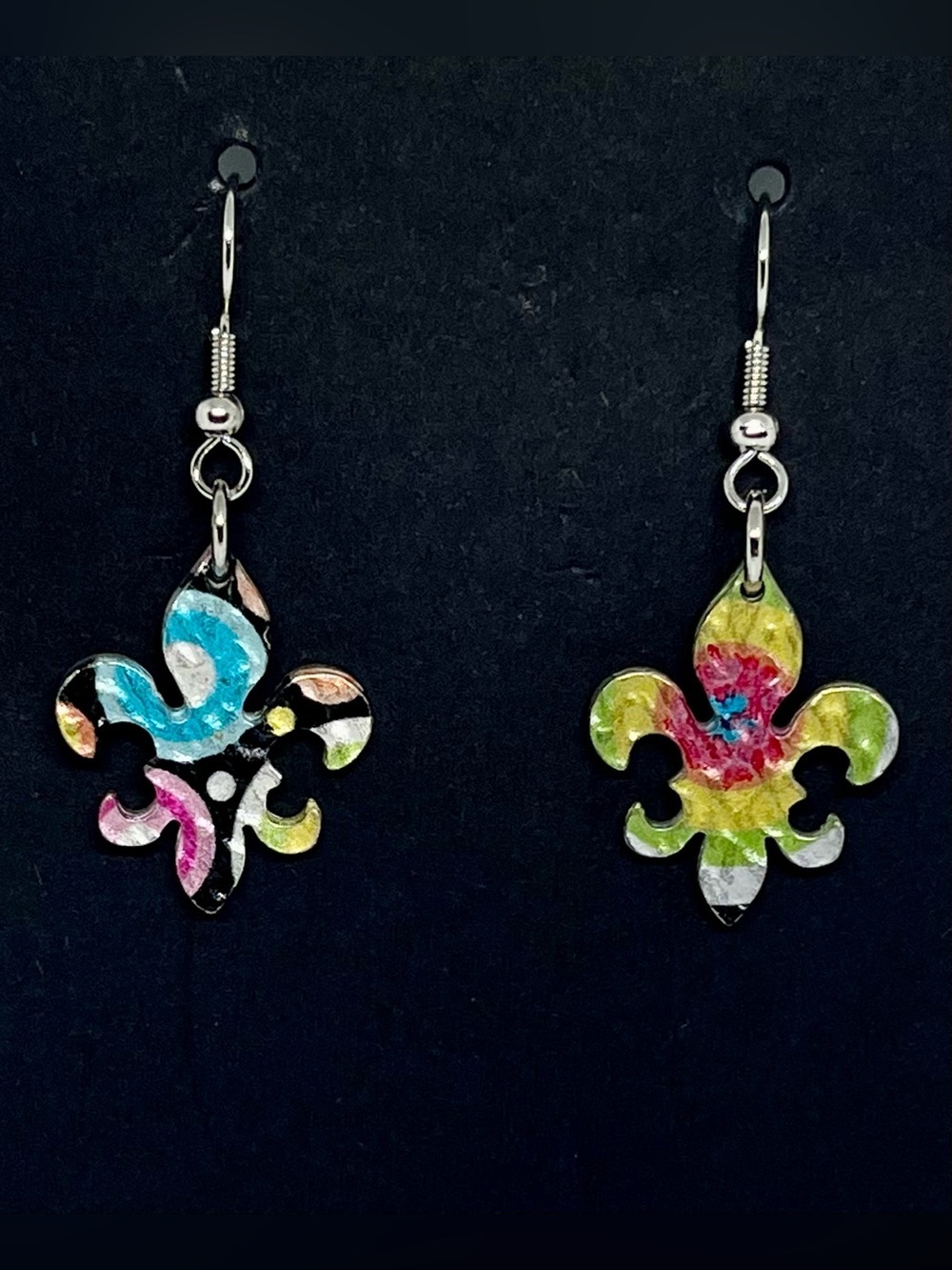 Vibrant Multi-Color Fleur-de-Lis Dangle Earrings
